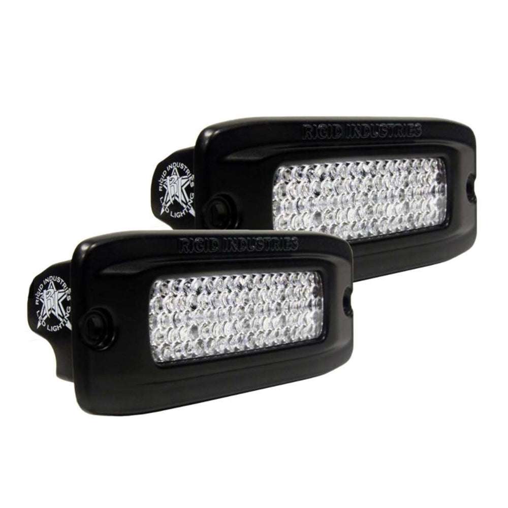 Pair of black Rigid Industries SR-Q PRO flush mount diffused LED back-up lights with extended wiring harness