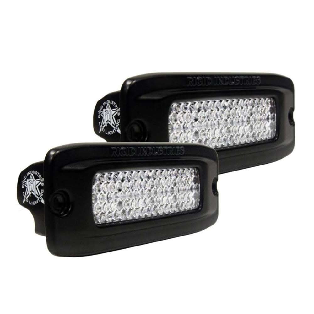 Pair of black Rigid Industries SR-Q PRO flush mount diffused LED back-up lights with extended wiring harness