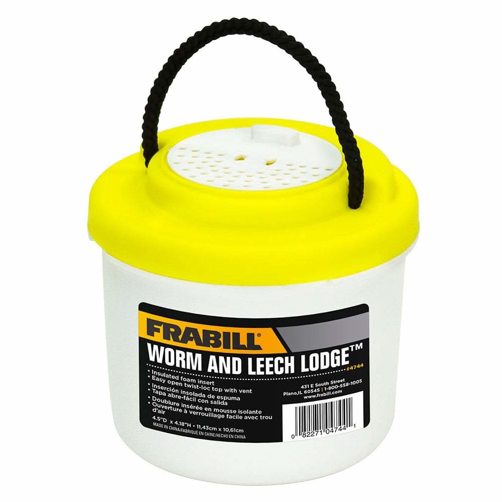 Frabill Worm & Leech Lodge small insulated container with twist-loc top and handle for fishing bait storage