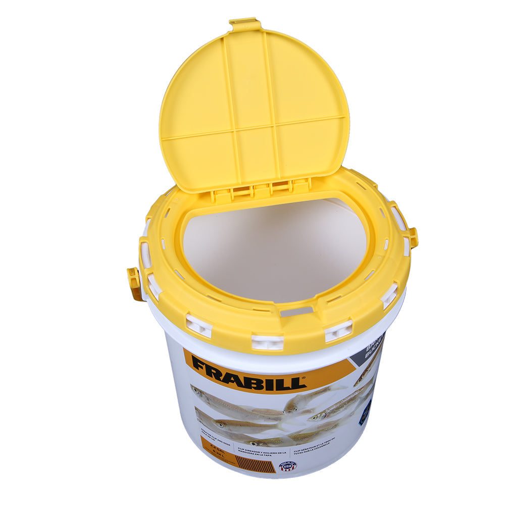 Frabill Bait Bucket 2.2 gallon live bait container with aerator hose hole and sturdy carry handle