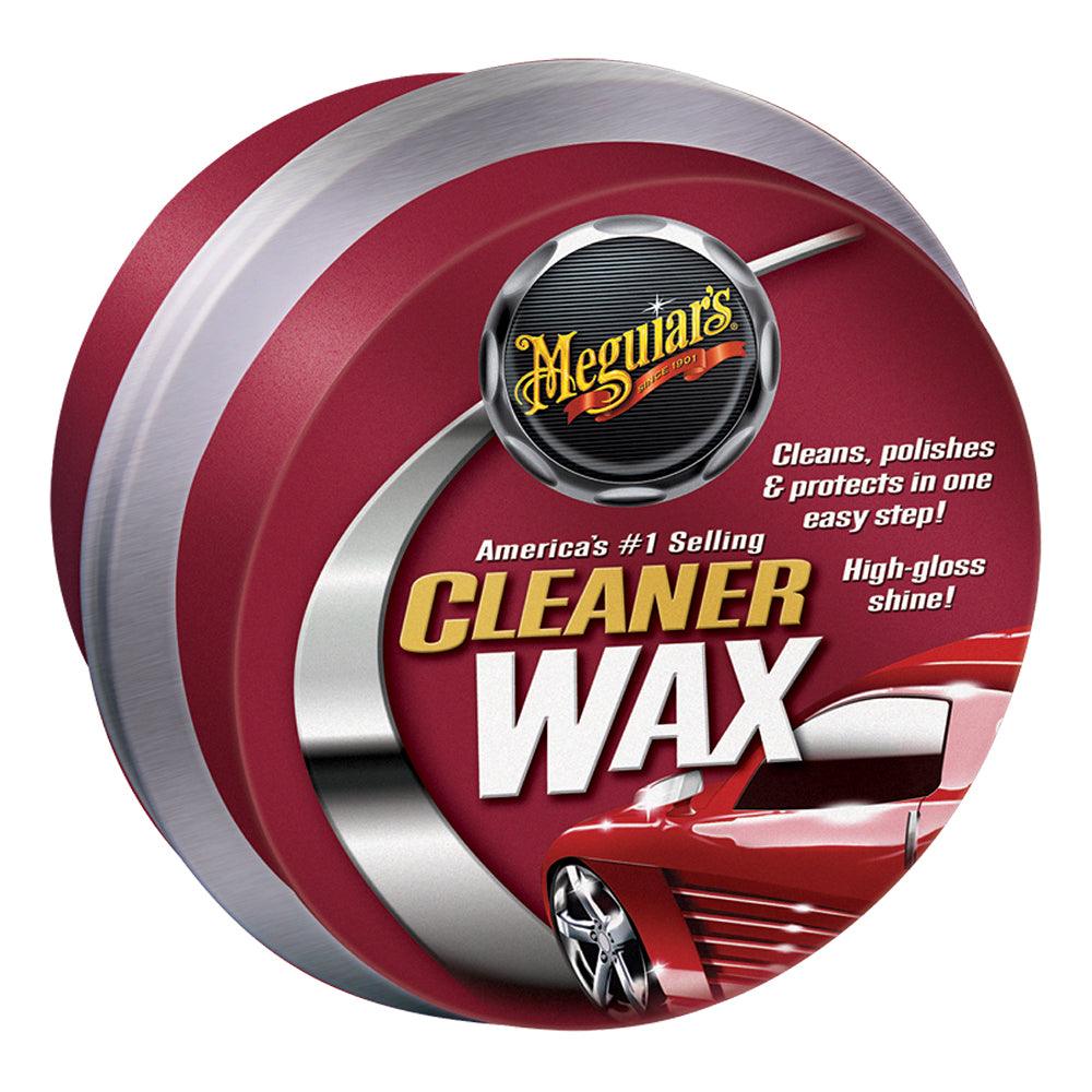 Meguiar feets Cleaner Wax paste container with red car image and bold text promoting cleaning, polishing, and protecting features
