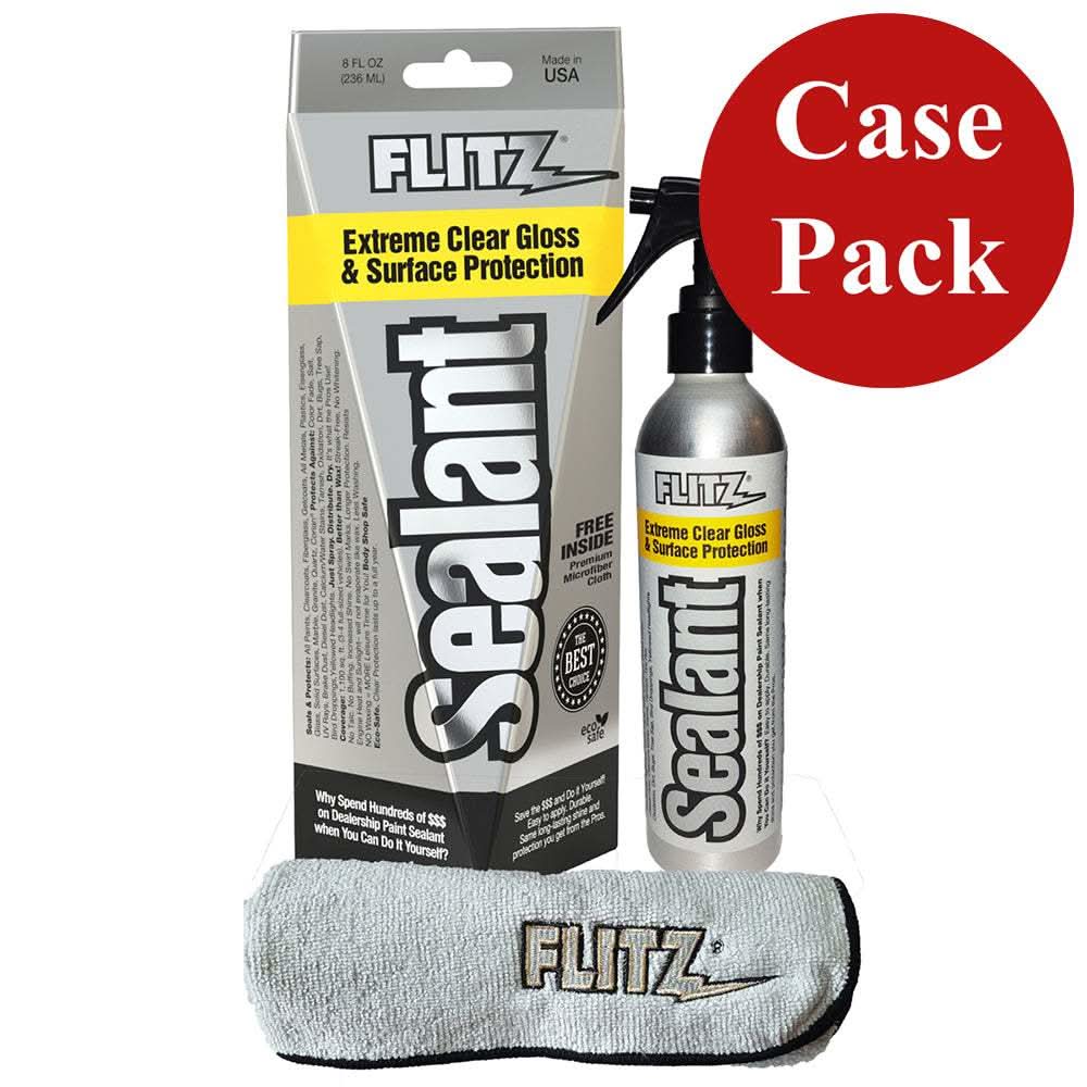 Flitz Sealant Spray Bottle 236ml with Microfiber Cloth case pack for surface protection and clear gloss