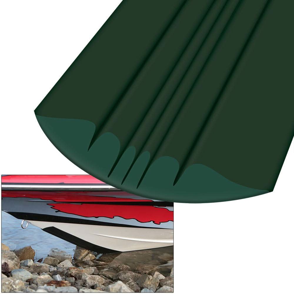 Megaware KeelGuard 9-foot hunter green boat keel protector with abrasion-resistant grooves and contoured edge for hull protection against rocks and sand.