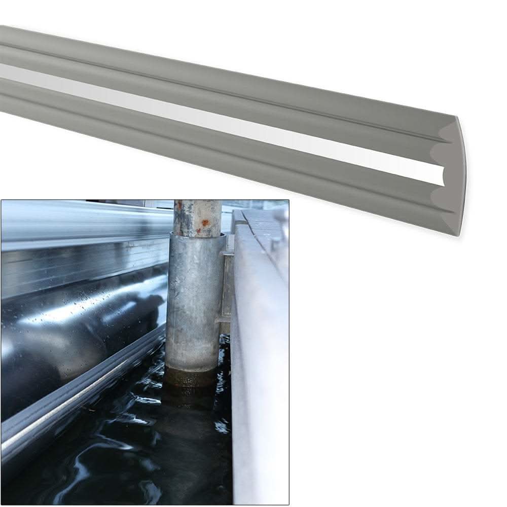 Megaware PontoonGuard gray 40-foot kit with reflective strip protecting pontoon tubes from docks and obstacles