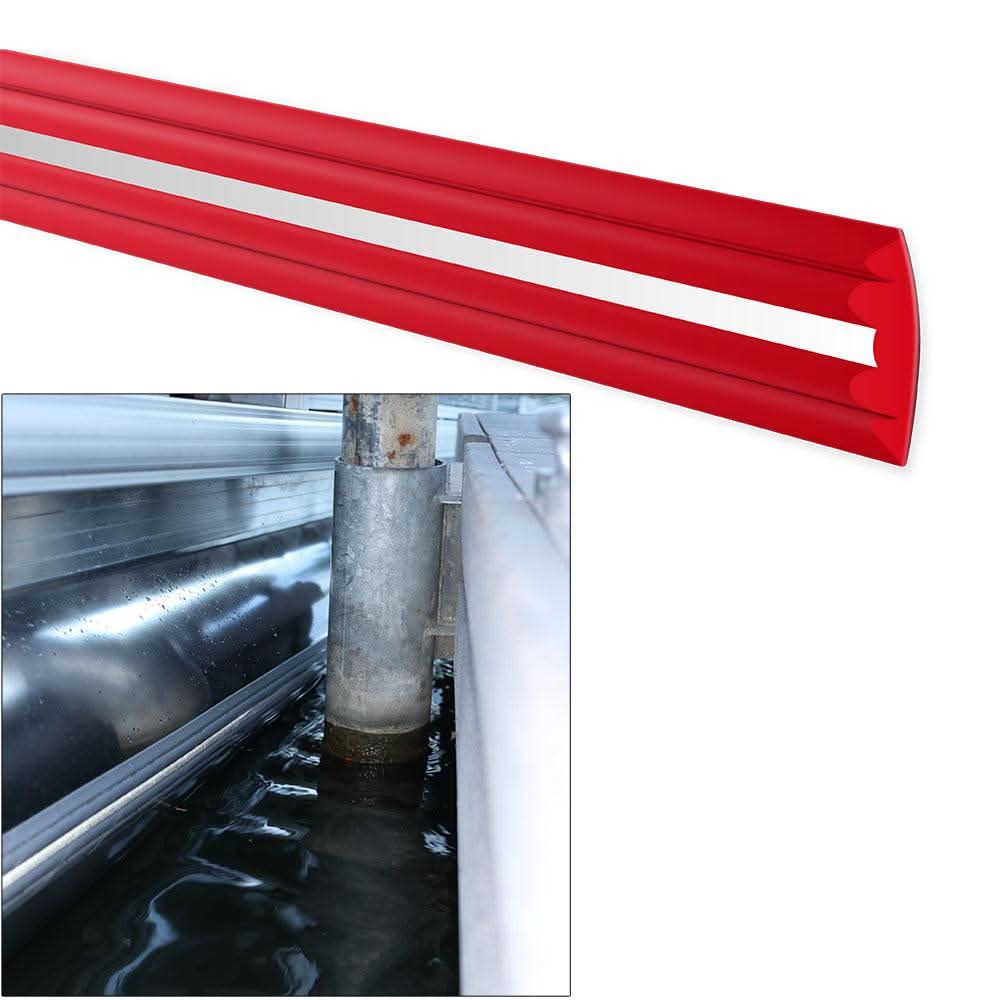 Red Megaware PontoonGuard 32' Kit with reflective strip protecting pontoon from dock abrasion