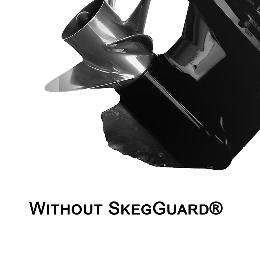 Johnson and Suzuki outboard motor skeg damaged without SkegGuard Stainless Steel protection