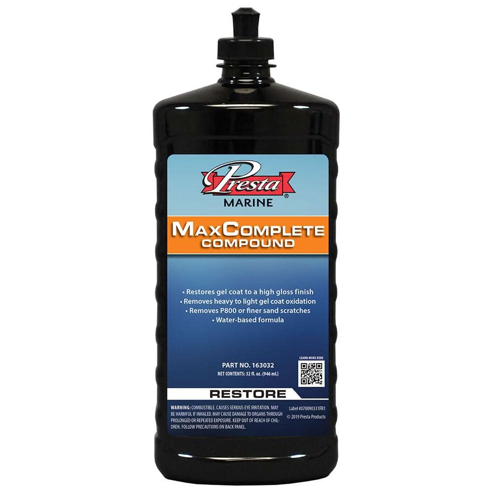 Presta PMC Complete Compound 32oz bottle for removing deep scratches and oxidation on gelcoat and painted surfaces