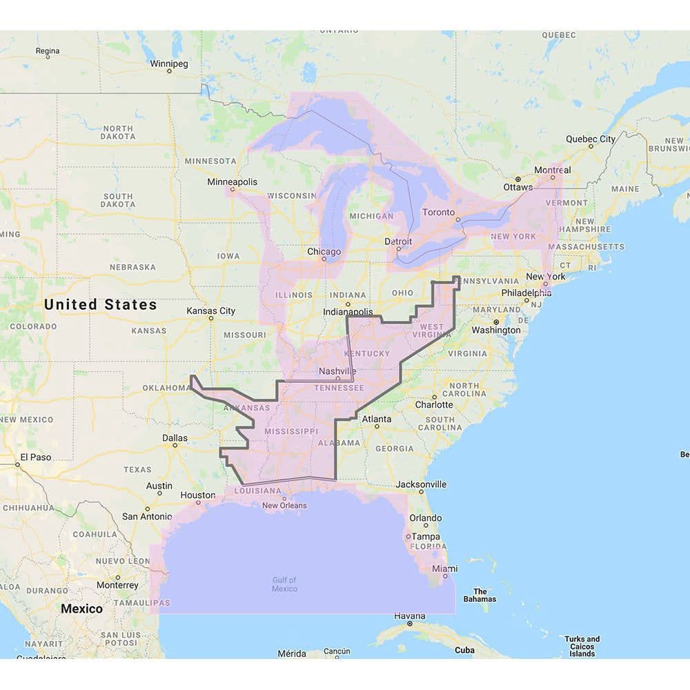 Furuno Gulf of Mexico vector chart and satellite photos coverage map for Great Lakes and surrounding US regions
