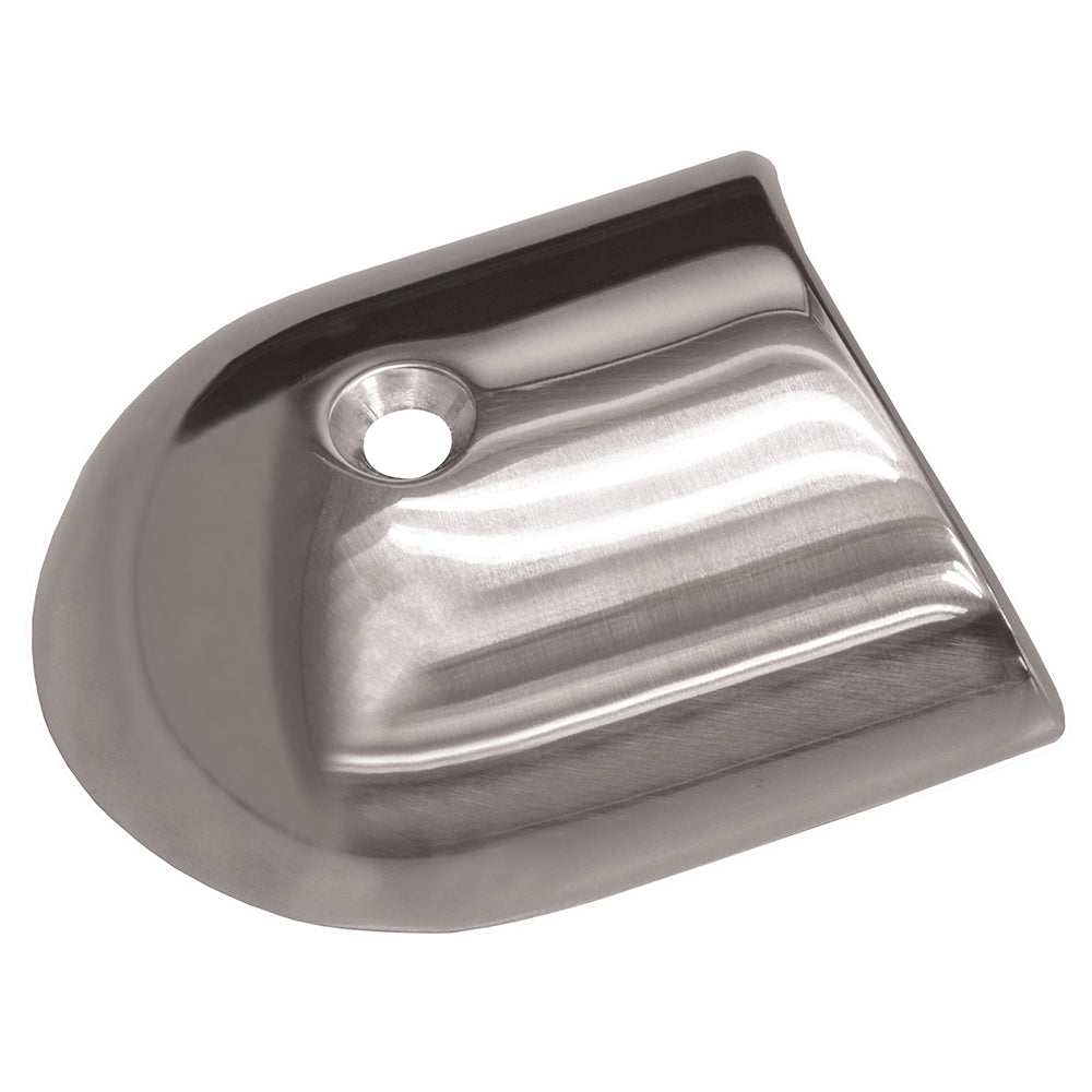 Polished Stainless Steel marine-grade rub rail end cap with hole for insert retention and finished look