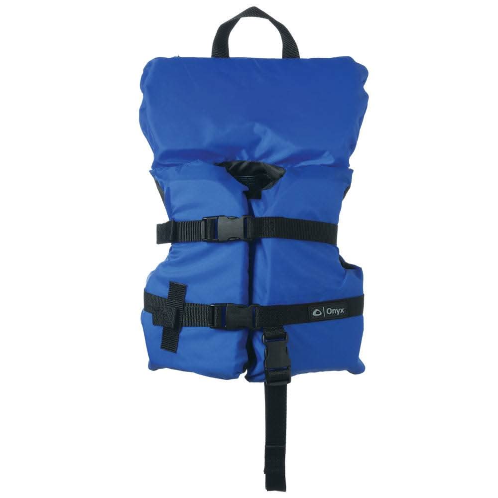 Blue Onyx Nylon Life Jacket for infants and children under 50 lbs with adjustable straps and Coast Guard approval