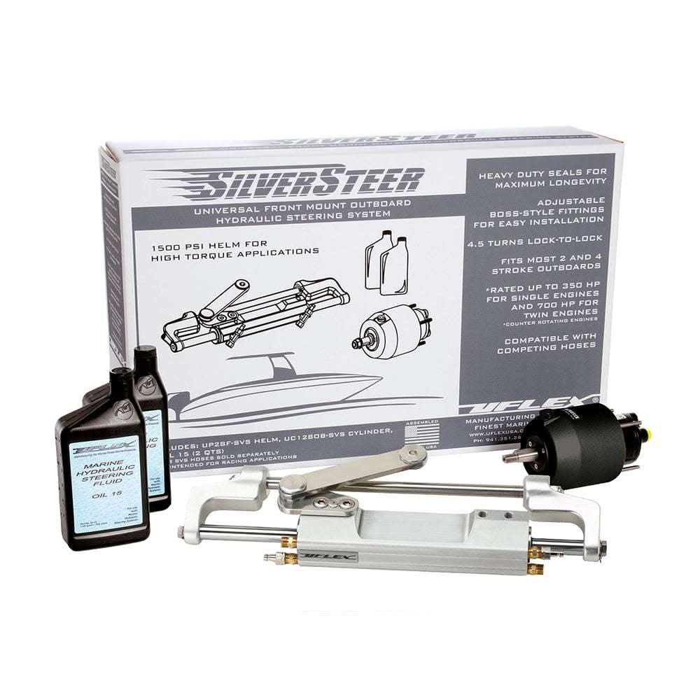 Uflex SilverSteer Universal Front Mount Outboard Hydraulic Tilt Steering System with 1500PSI helm and adjustable fittings
