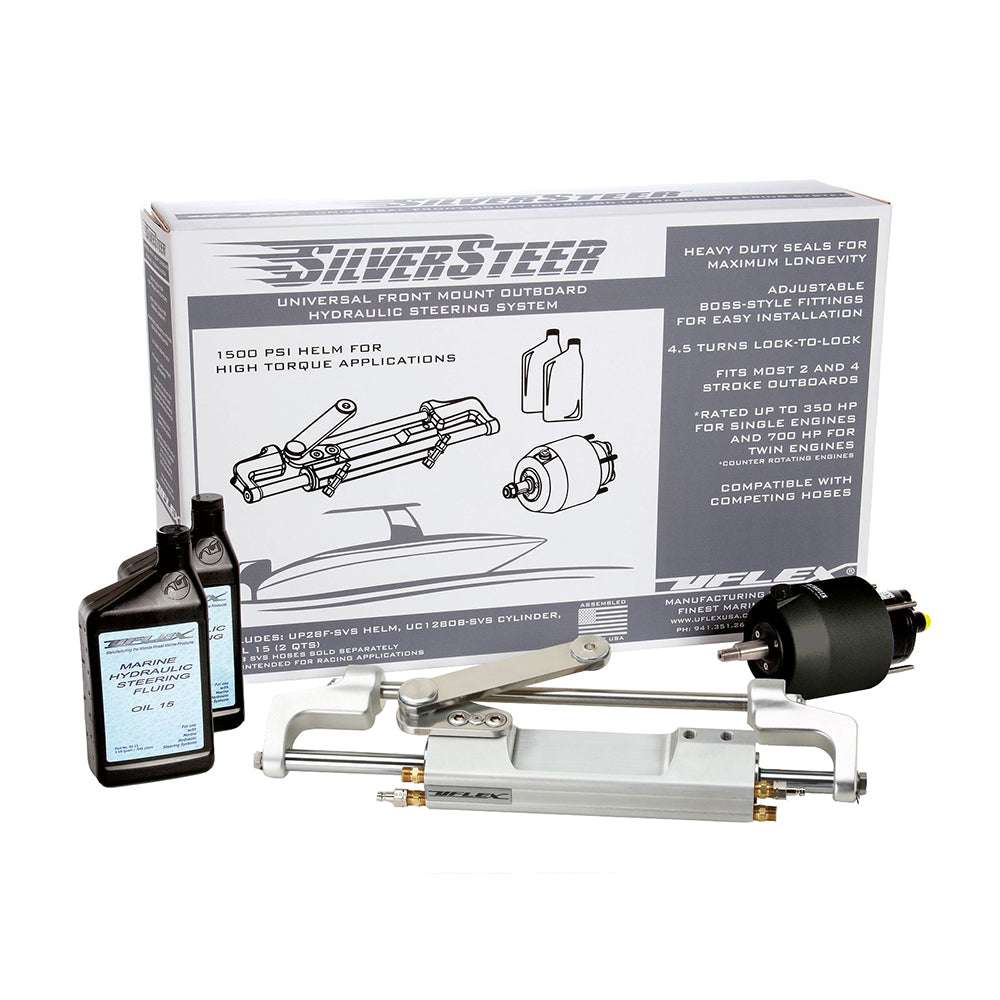 Uflex SilverSteer Universal Front Mount Outboard Hydraulic Tilt Steering System with 1500PSI helm and adjustable fittings