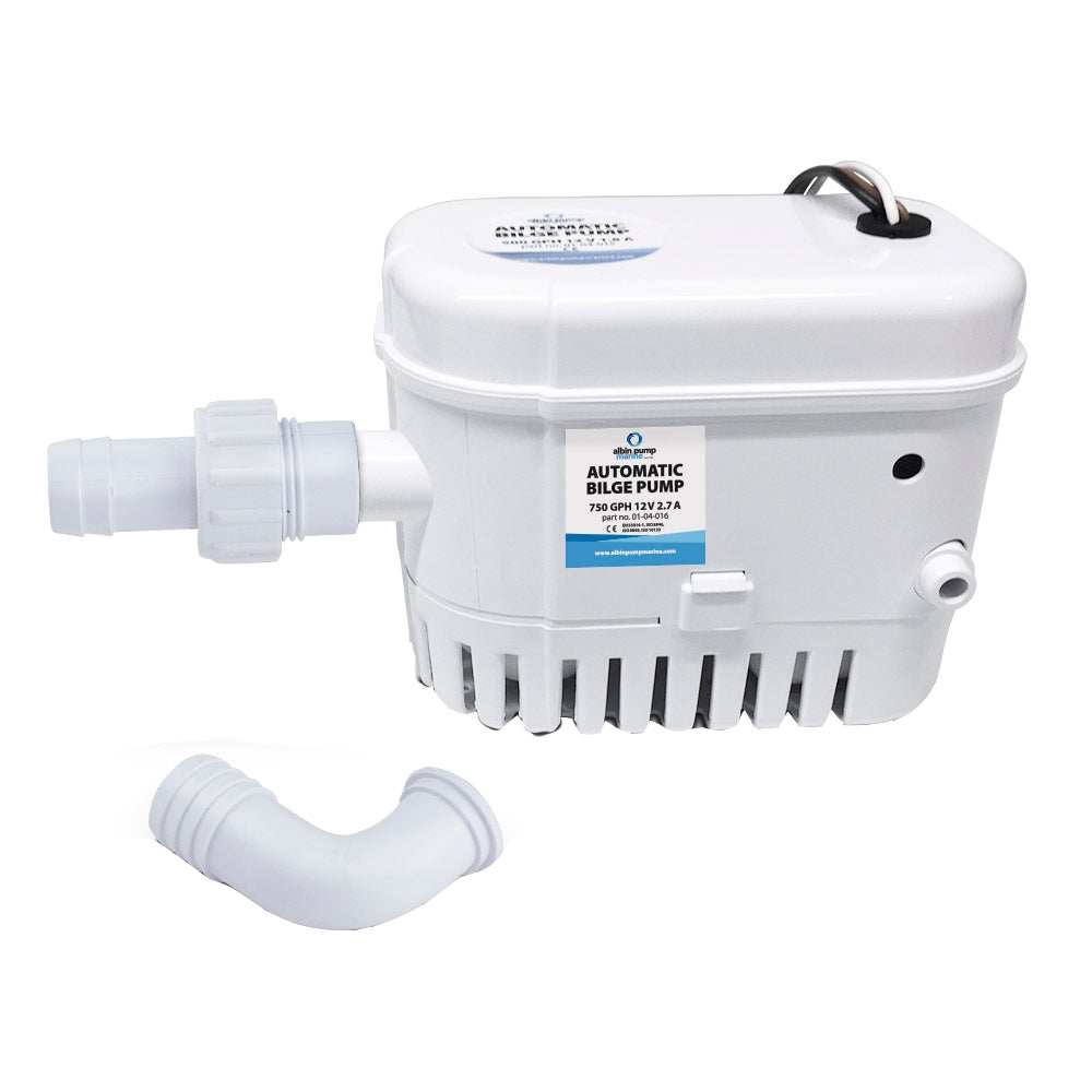 Albin Pump Automatic Bilge Pump 750 GPH 12V with thermoplastic housing and detachable discharge ports
