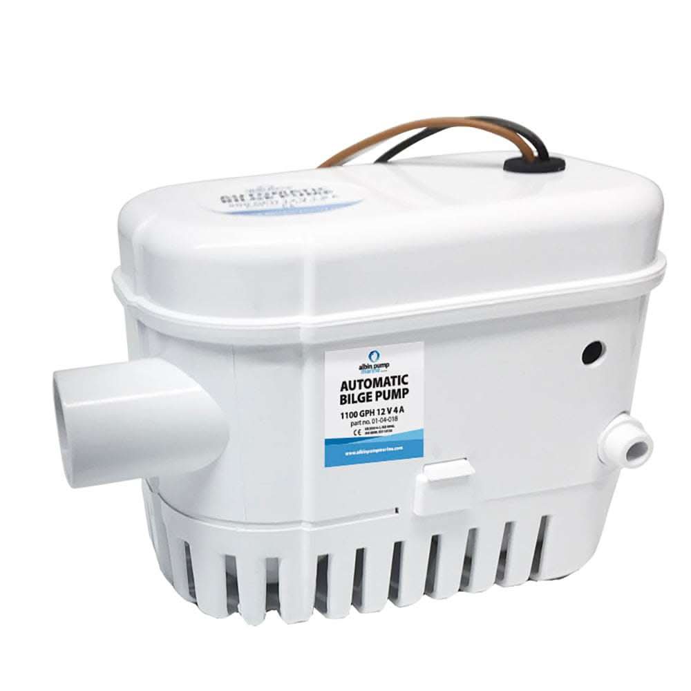 Automatic Bilge Pump 1100 GPH 12V compact white marine pump with stainless steel shaft and built-in electrical switch