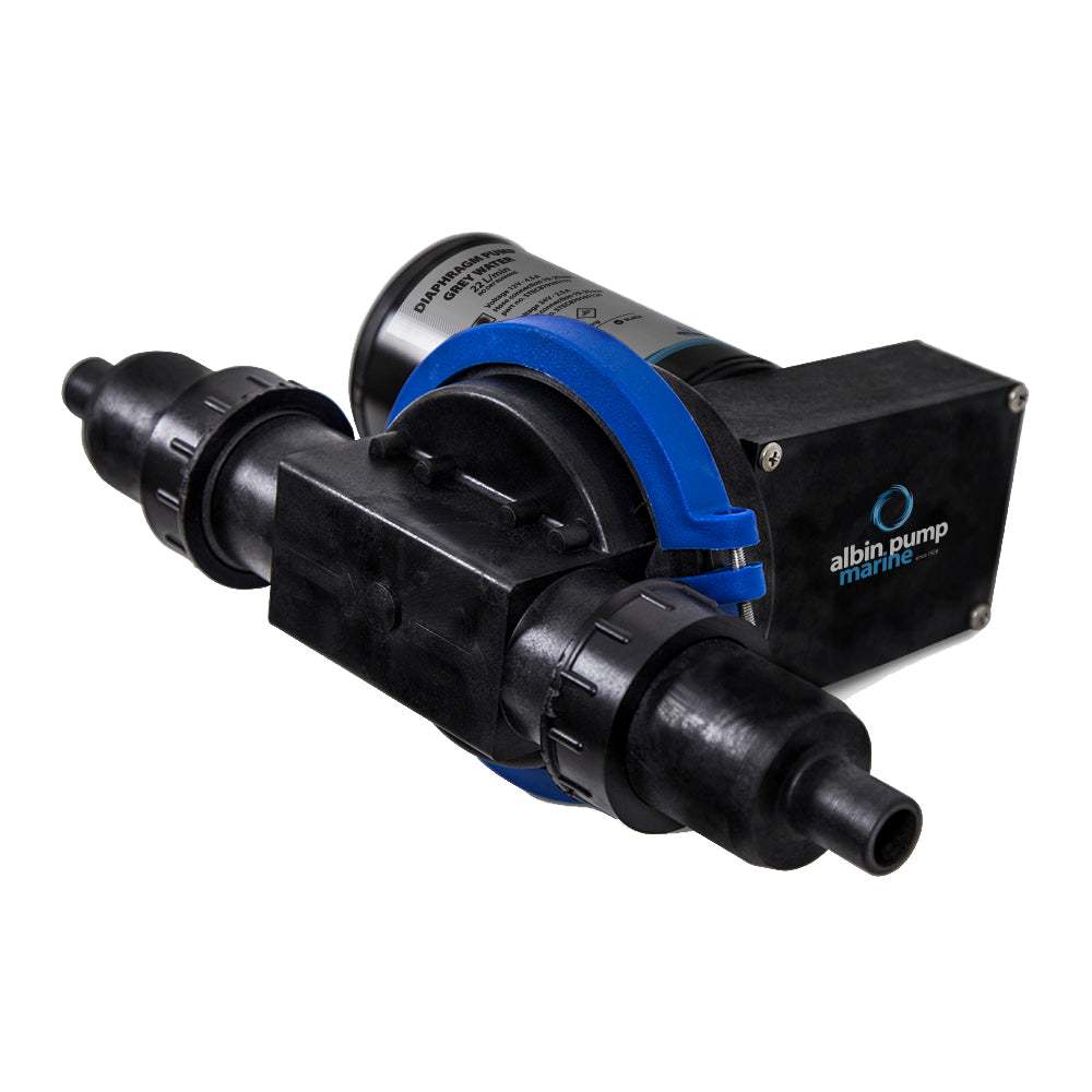 Albin 24V Waste Water Diaphragm Pump 22L 5.8GPM with 360° rotating ports and quiet operation