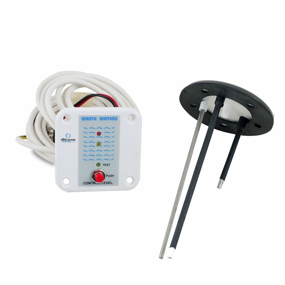 Albin Pump Marine tank level indicator kit with stainless steel probes and LED panel for waste water tanks, 12/24V