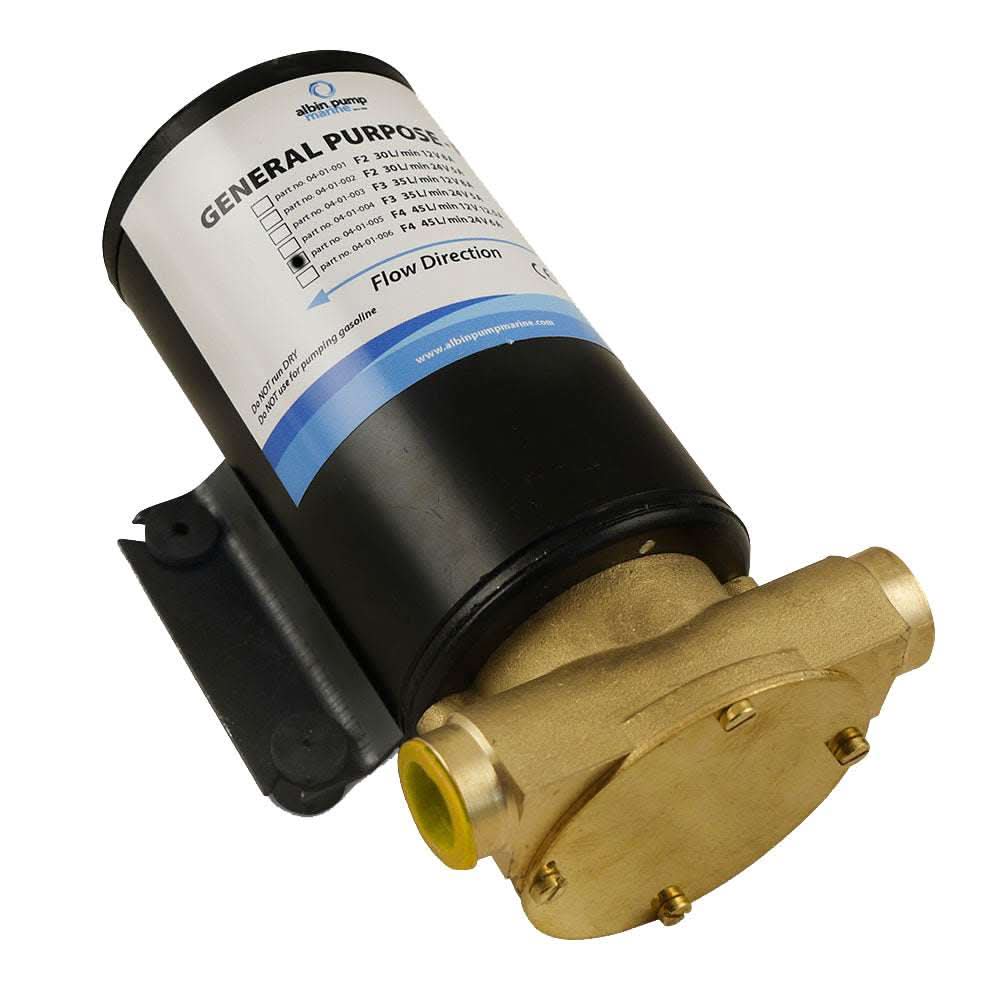 Albin Pump Marine FIP F4 12V general purpose brass water pump with stainless steel shaft and reversible flow