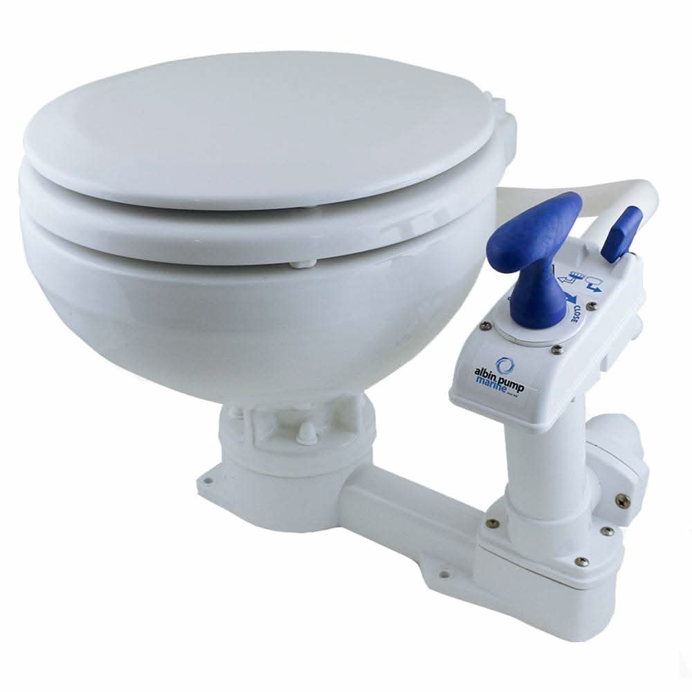 White Albin Pump Marine Toilet manual ceramic bowl with softclose seat and ergonomic flush pump handle