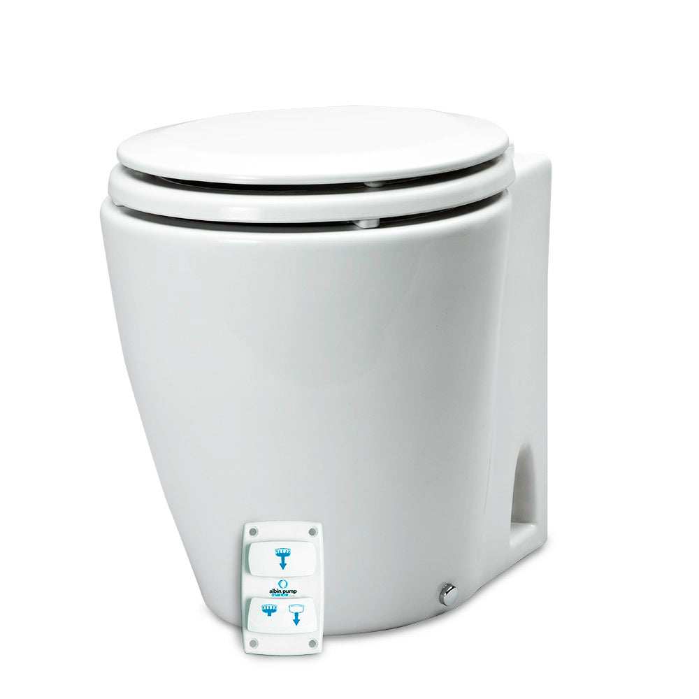 Compact white Albin Marine Toilet Silent Electric 12V with control panel and ceramic bowl