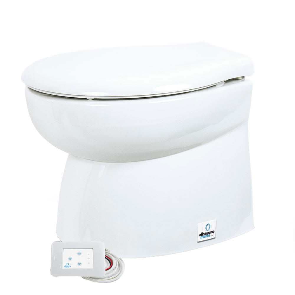 Albin Pump Marine Toilet Silent Premium low profile 24V electric marine toilet with separate flush cycle and control panel