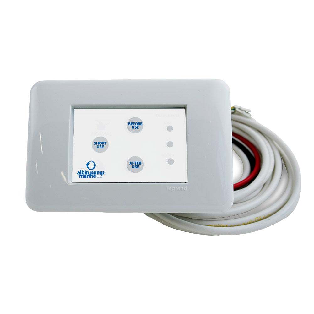 Albin Pump Marine digital control panel for silent electric toilet with 12/24V 3-function buttons and flow rate trimmer