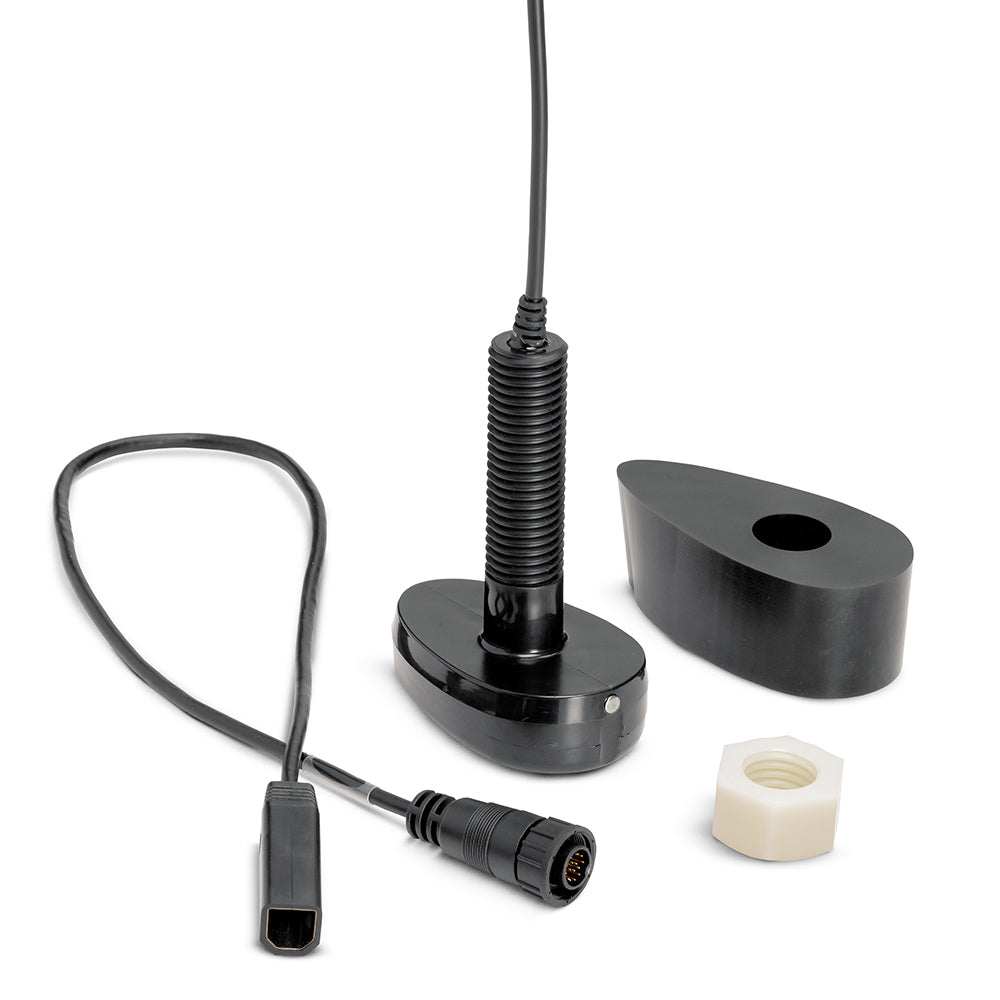 Humminbird XPTH-9-HW-T Dual Spectrum CHIRP plastic thru-hull transducer with temperature sensor and cables.