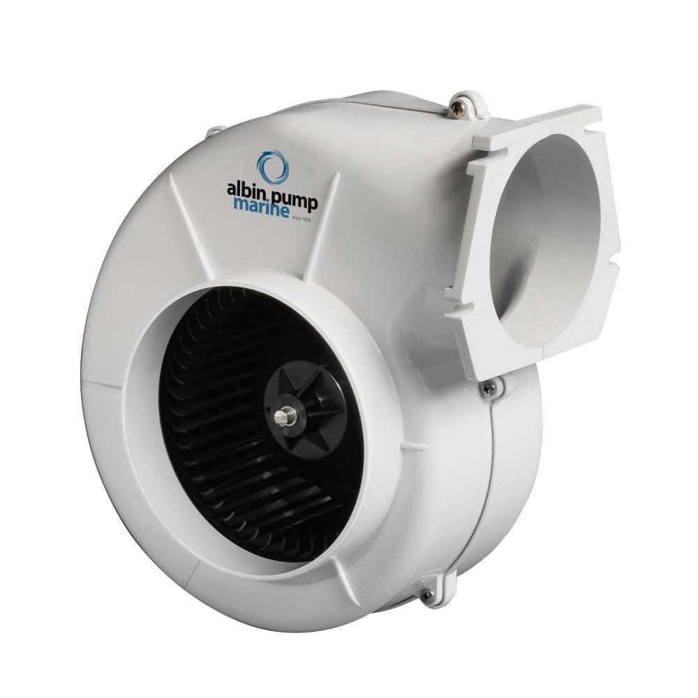 Albin Pump Marine Air Blower 750 Flange 24V white nylon radial fan with 6-inch flange and 750 m3/h capacity