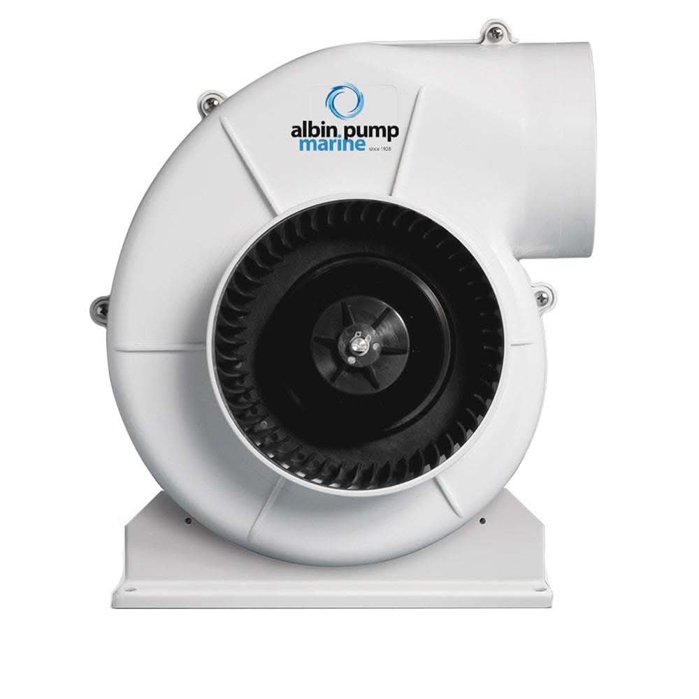 Albin Pump Marine Air Blower 750 Flex 24V white nylon radial blower with 6-inch flex mount and 750 m3/h capacity