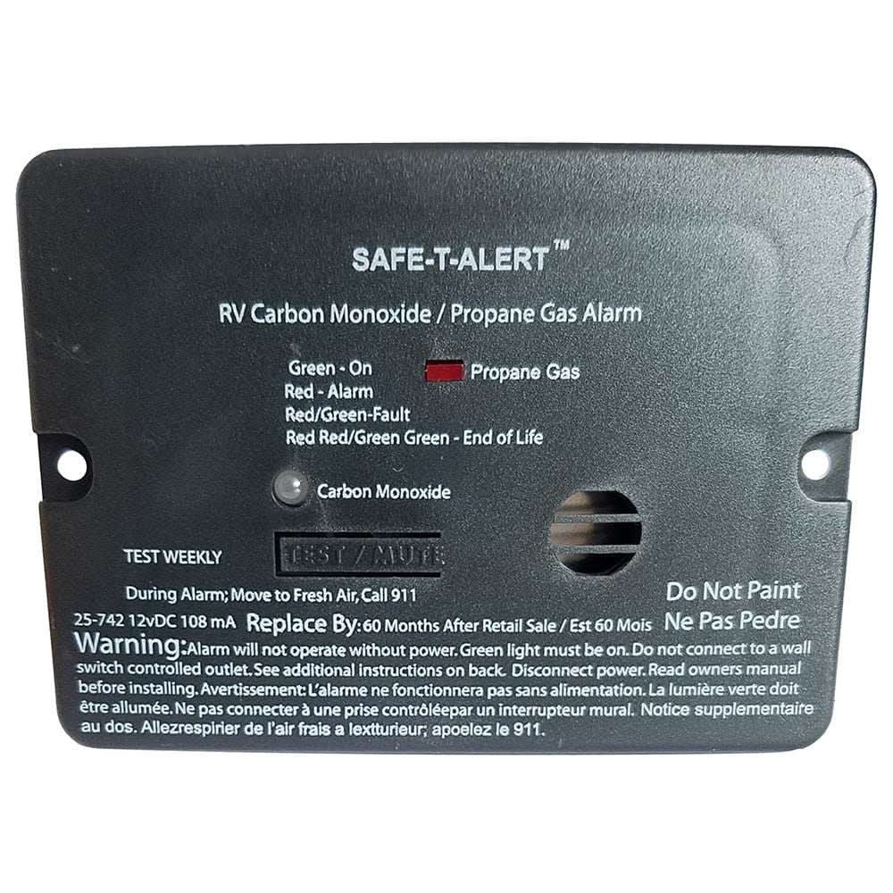 Safe-T-Alert Combo Carbon Monoxide and Propane Gas Alarm for RVs in black with weekly test and end-of-life signal