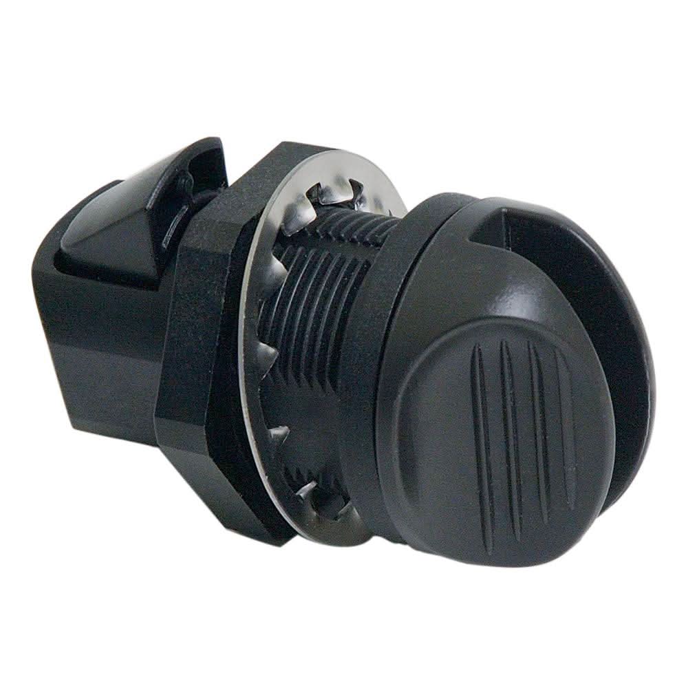 Southco Push To Close latch wing knob black plastic with threaded body and nut installation