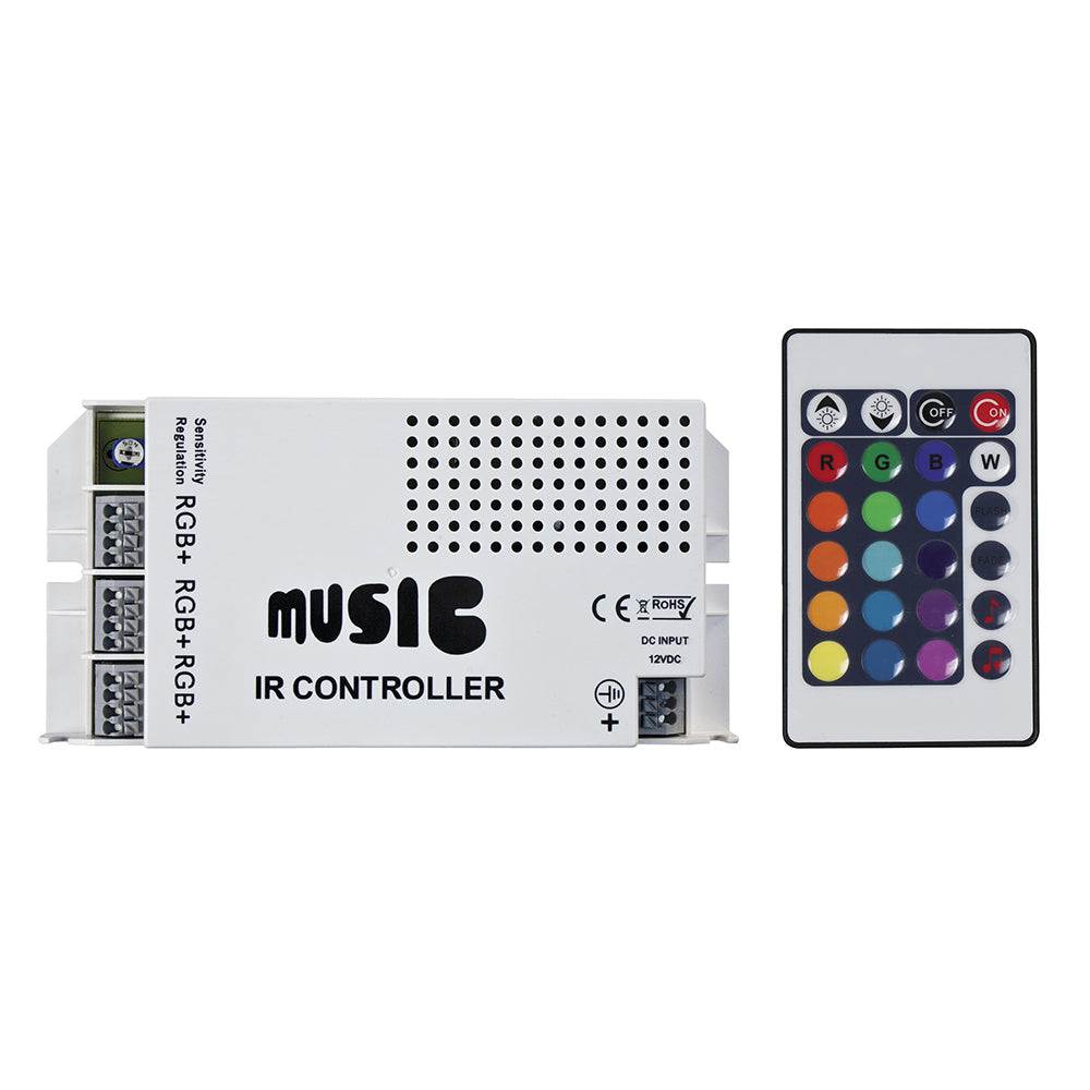 HEISE sound activated RGB controller with IR remote and color buttons for LED lights