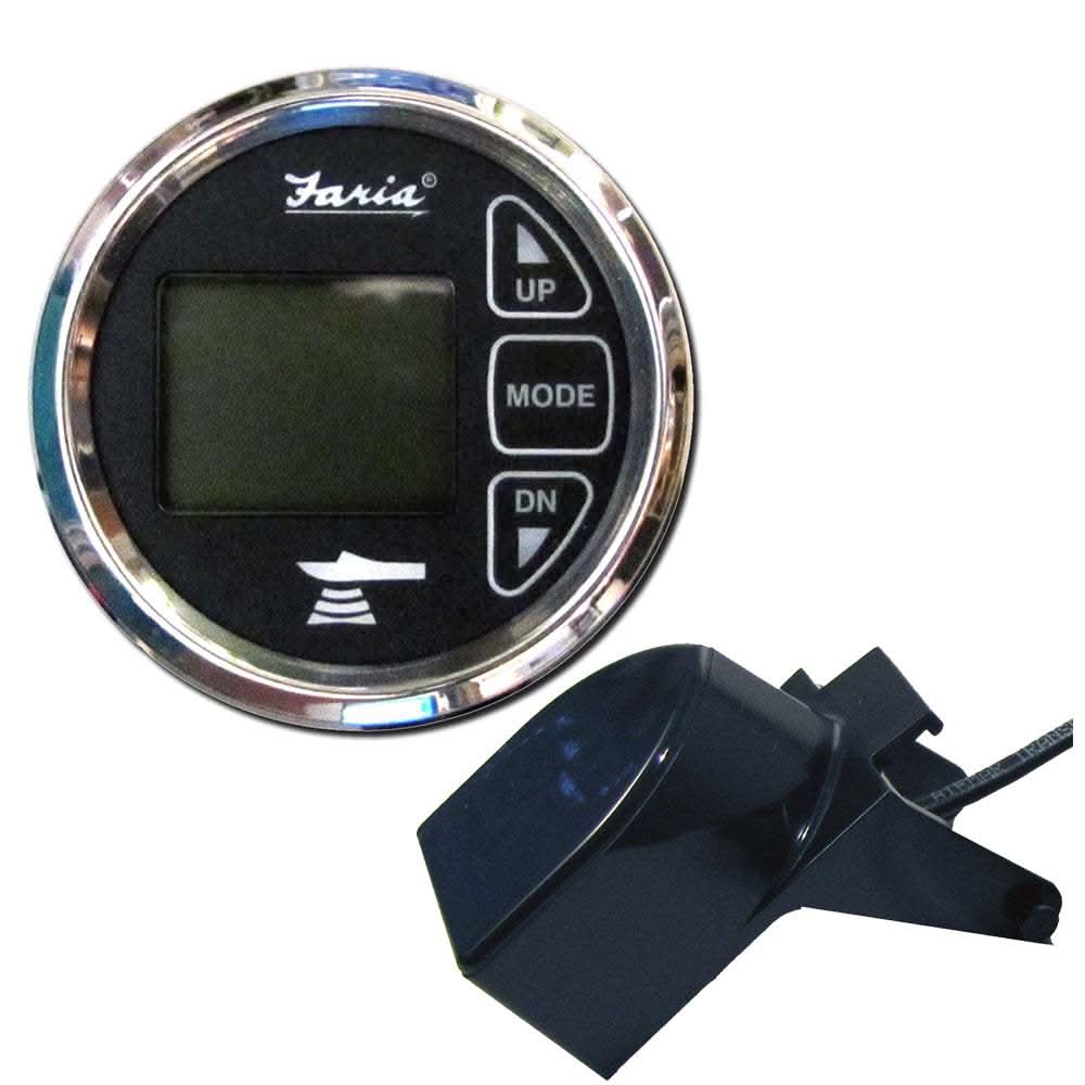 Faria 2 inch dual depth sounder with air and water temperature transom mount transducer in Chesapeake SS black