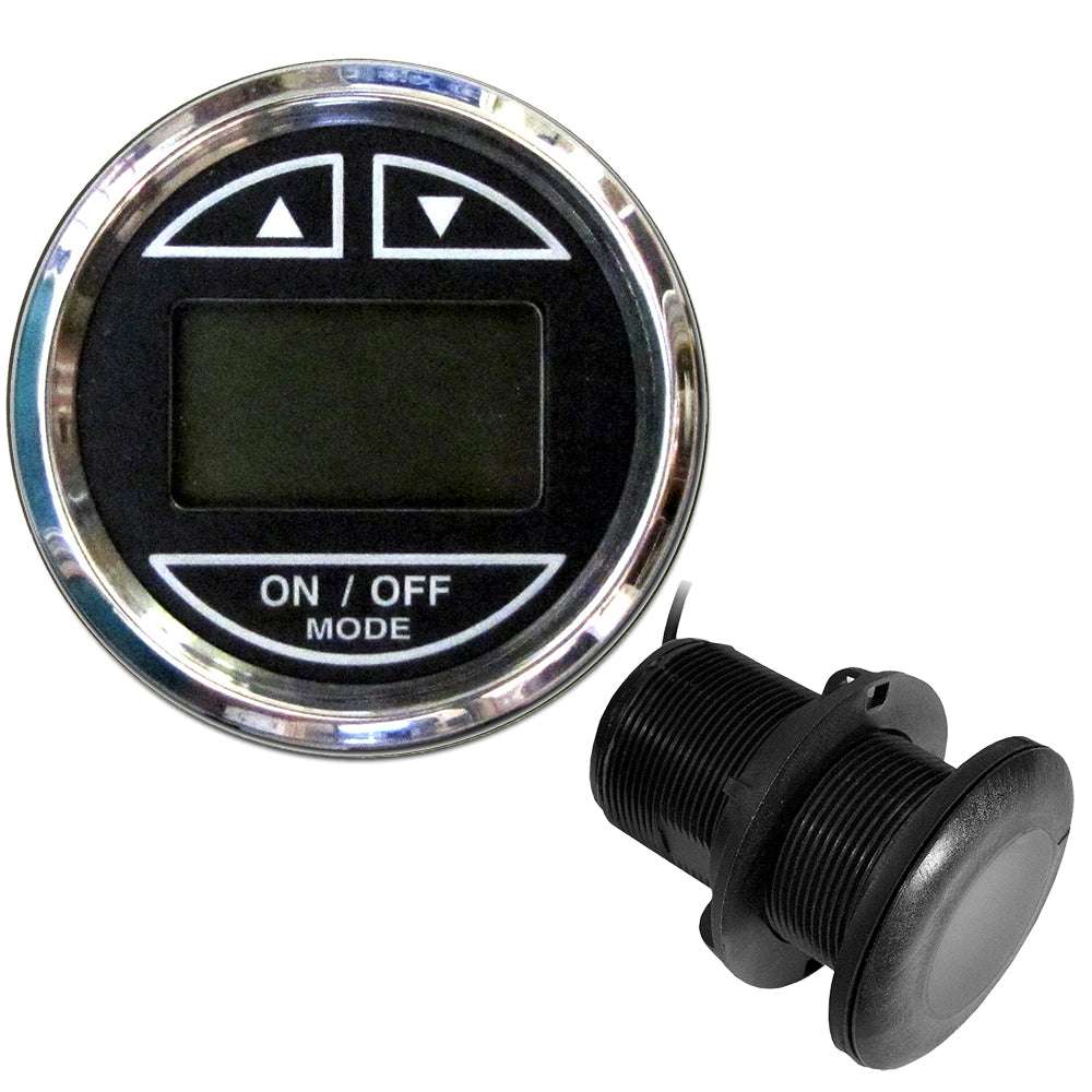 Faria 2-inch depth sounder with stainless steel bezel and thru-hull transducer in Chesapeake black