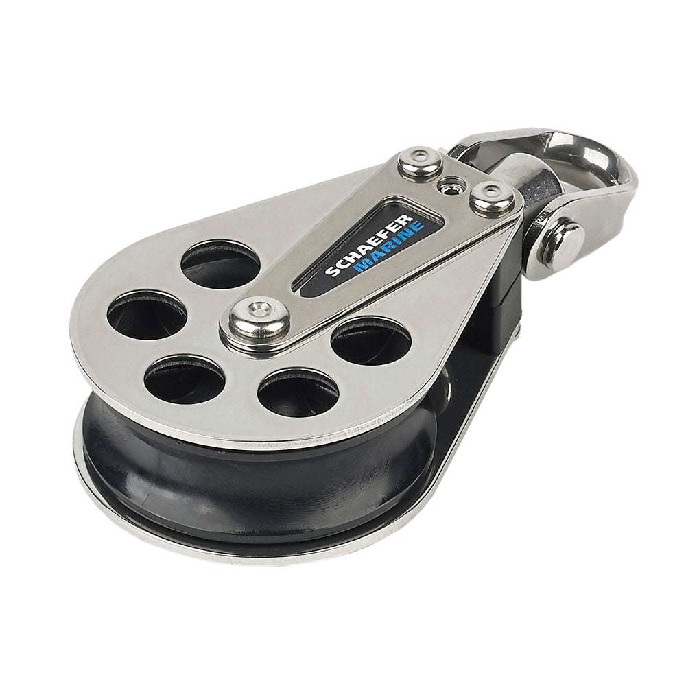 Schaefer single stainless steel block with 60mm Delrin sheave and swivel head for marine use
