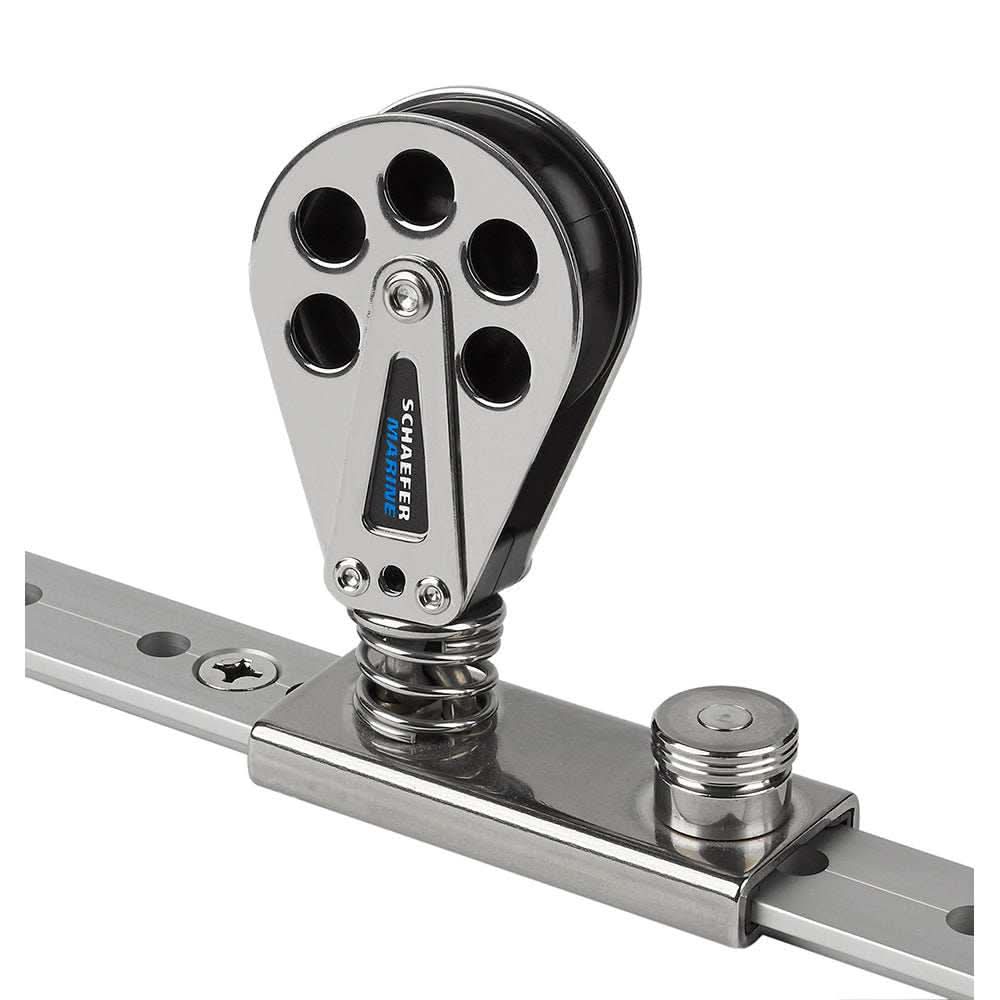 Schaefer spring-loaded lined stainless steel slide attached to 1-1/4 inch T-track for marine applications