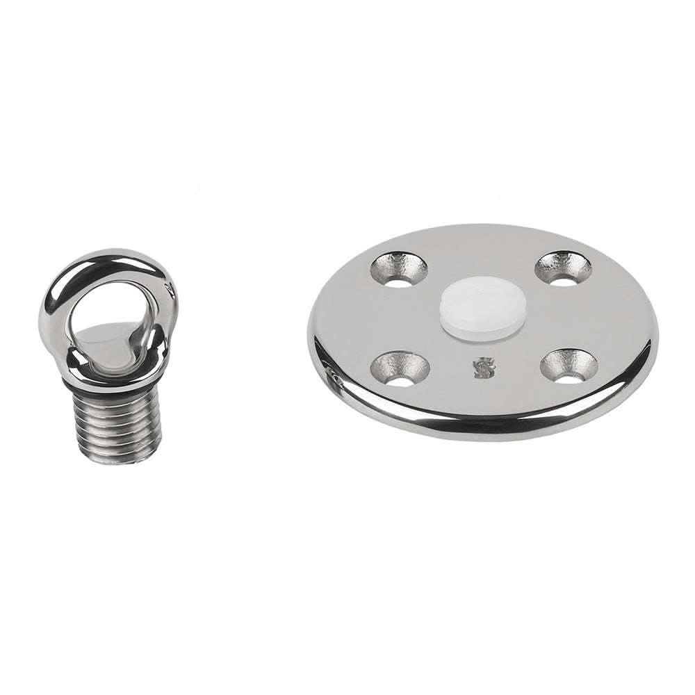 Schaefer Removable Eye Deck Plate and assembly with four fasteners and stainless steel finish