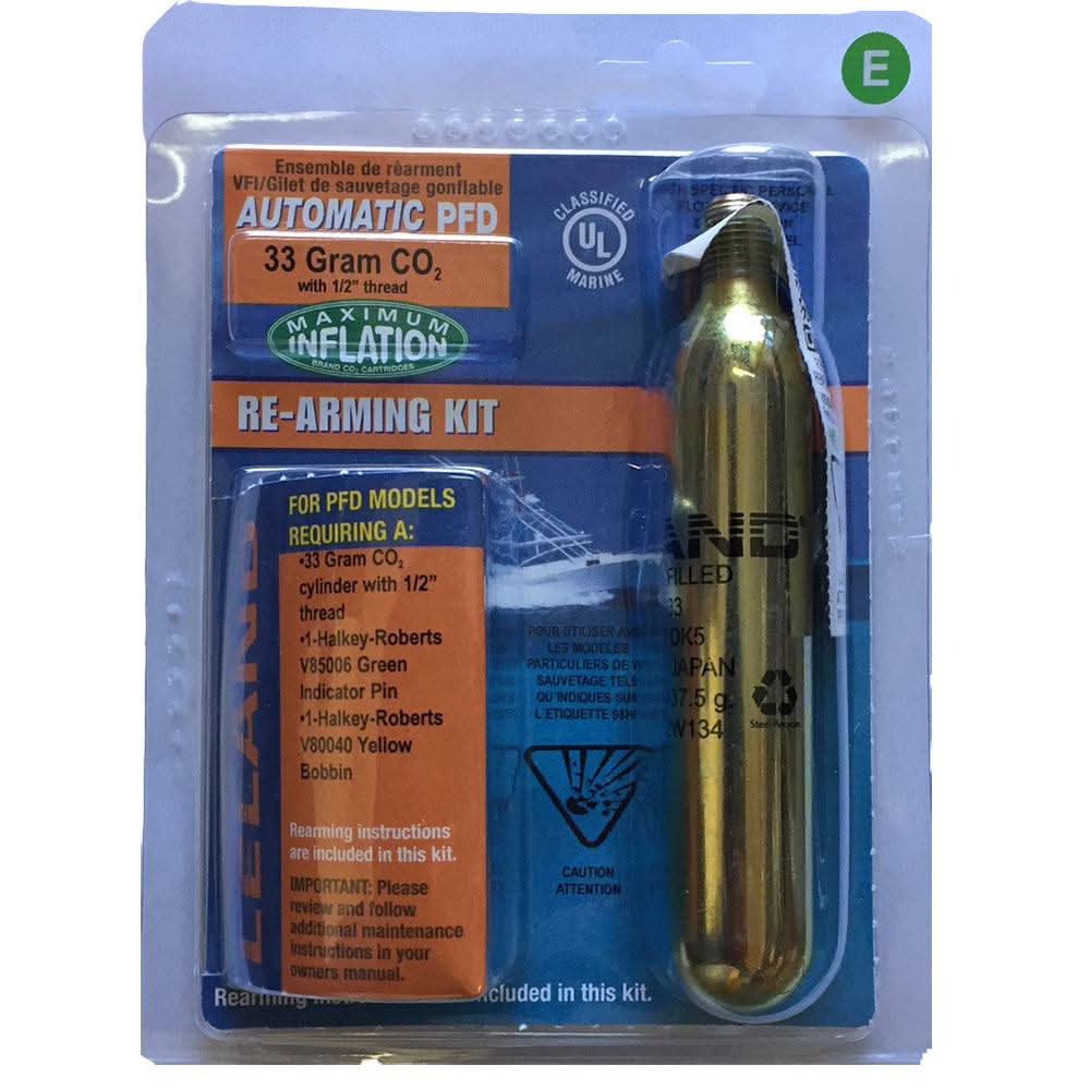 Re-Arm Pack 33 Gram Automatic CO2 Cylinder for PFD Inflation Kit with Halkey-Roberts Bobbin and UL Marine Classification