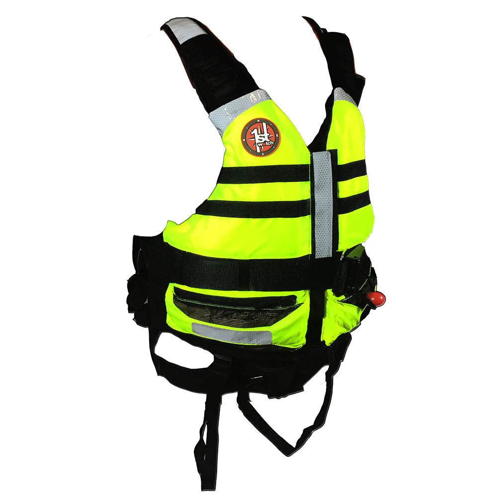 High-Vis Yellow Rescue Swimming Vest with adjustable straps and spine protection for rescue professionals