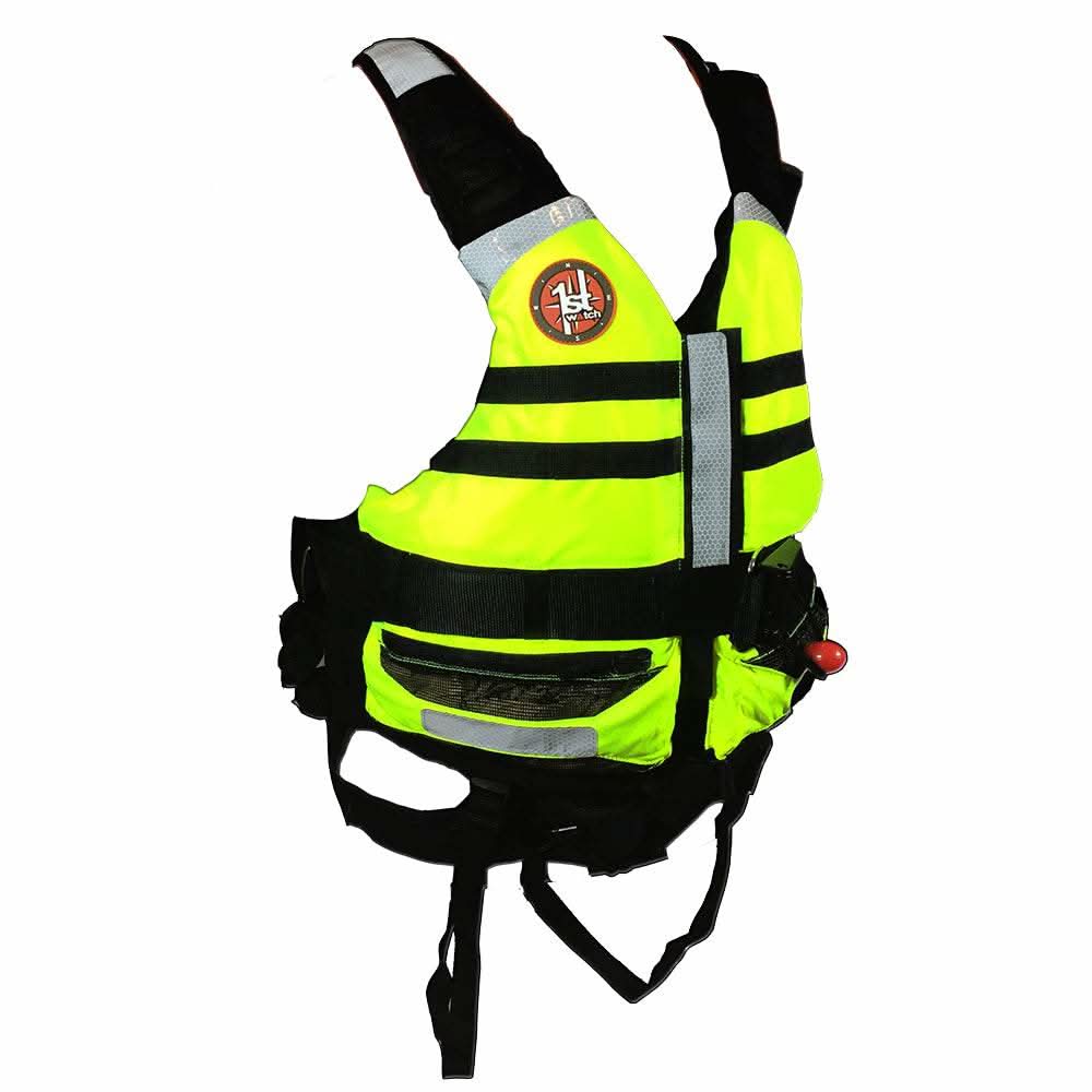 High-Vis Yellow Rescue Swimming Vest with adjustable straps and spine protection for rescue professionals
