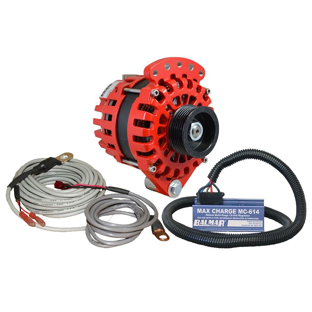 Balmar 12V 170A marine alternator kit with K6 serpentine pulley, regulator, and temperature sensor