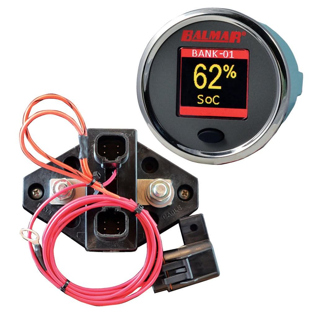 Balmar SG200 battery monitor kit with display shunt and 10m cable showing 62% state of charge on color screen