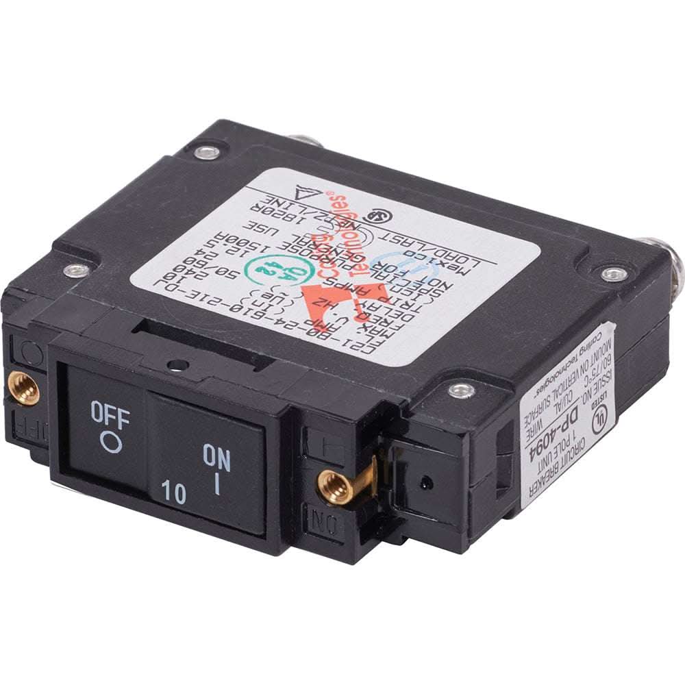 Blue Sea 7455 UL-489 10A flat rocker circuit breaker for marine use with 240V AC and 5000A interrupt capacity