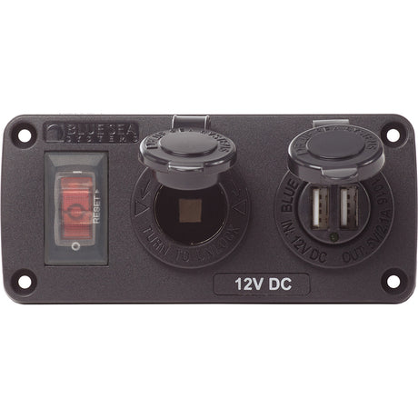 Blue Sea 4363 Water Resistant USB Accessory Panels - 15A Circuit Breaker, 12V Socket, 2.1A Dual USB Charger - 4363