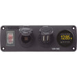 Blue Sea 4366 Water Resistant USB Accessory Panel - Circuit Breaker, 12V Socket, Dual USB Charger, Mini Voltmeter - 4366