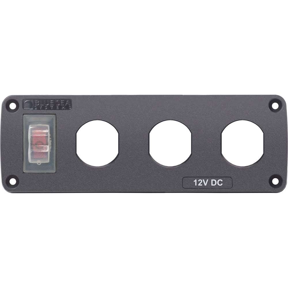 Blue Sea 4367 water resistant USB accessory panel with 15A circuit breaker and 3 blank apertures, 12V DC
