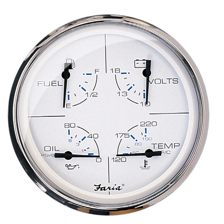 Faria 5" Multifunction Gauge Chesapeake White with Stainless Steel - Fuel, Oil, Water & Voltmeter - 33864
