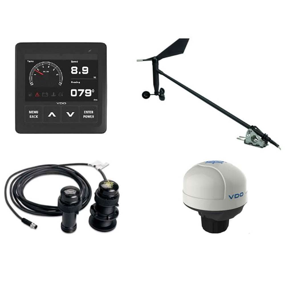 VDO Navigation Kit Plus with 4.3” display, wind sensor, transducer, nav sensor, and cables for sailing boats.