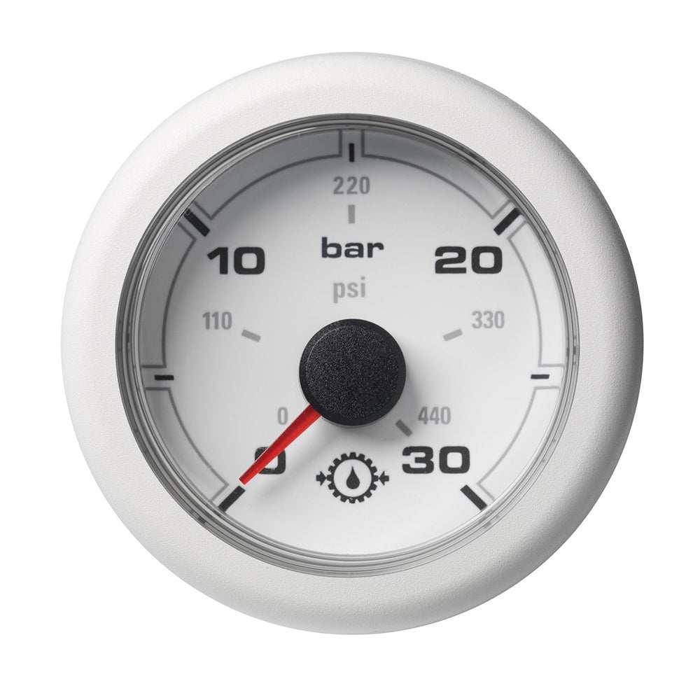 VDO 2-1/16 inch OceanLink transmission oil pressure gauge 30 bar 440 PSI white dial and bezel