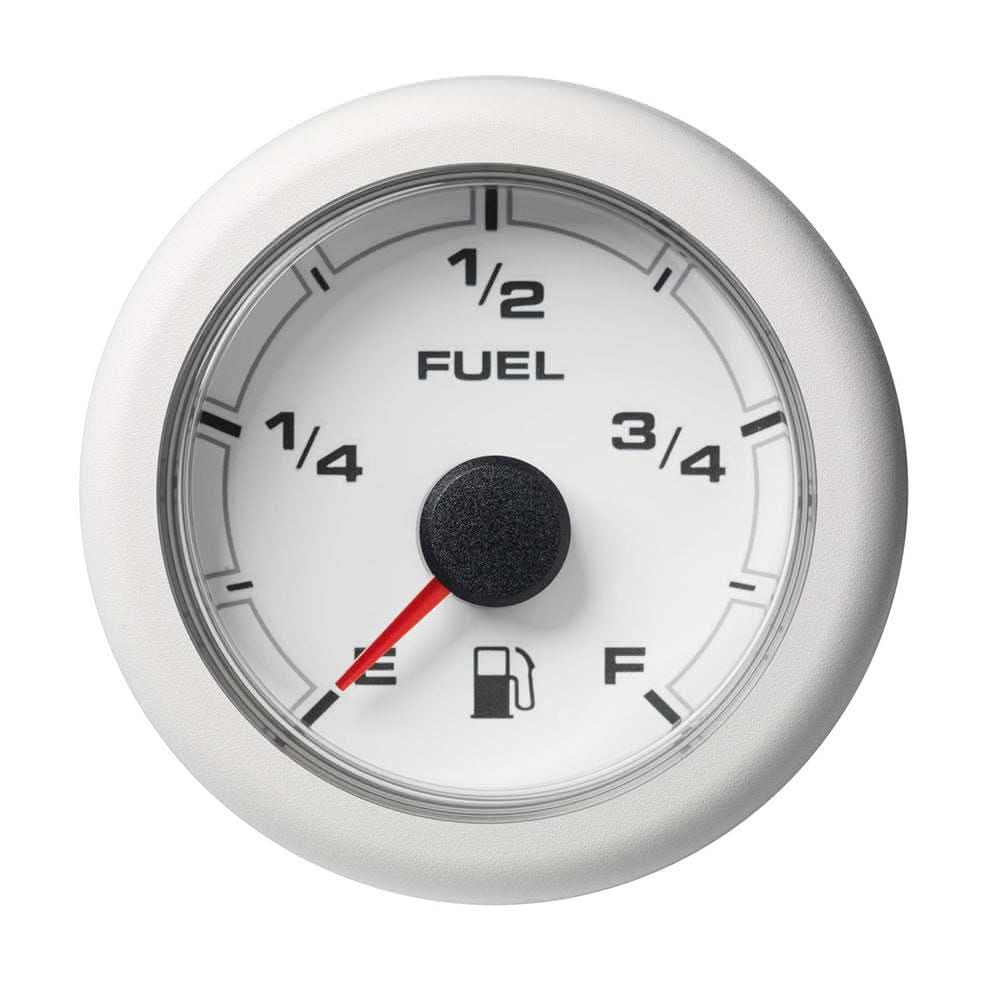 VDO 2-1/16" 52mm OceanLink fuel level gauge with white dial and bezel, showing empty fuel level