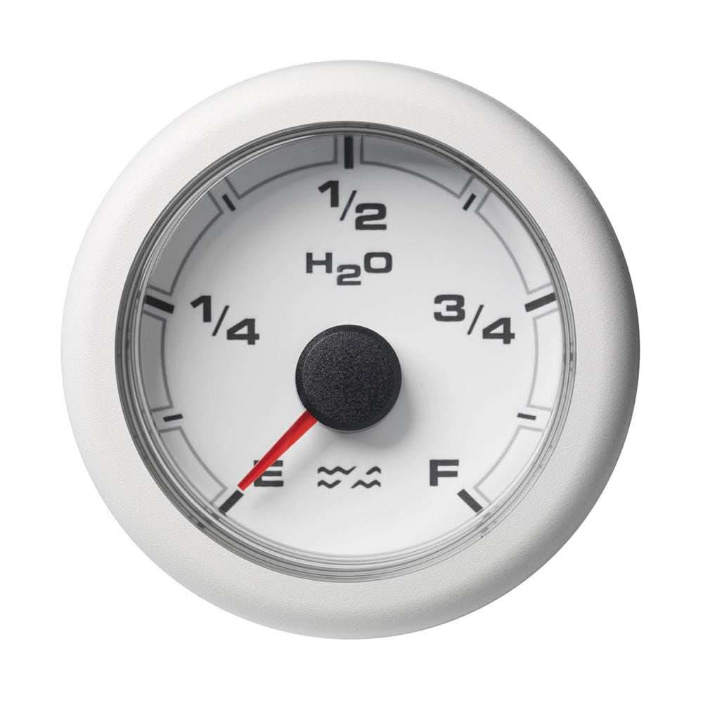 VDO 2-1/16" OceanLink waste water gauge with white dial and bezel showing empty to full levels